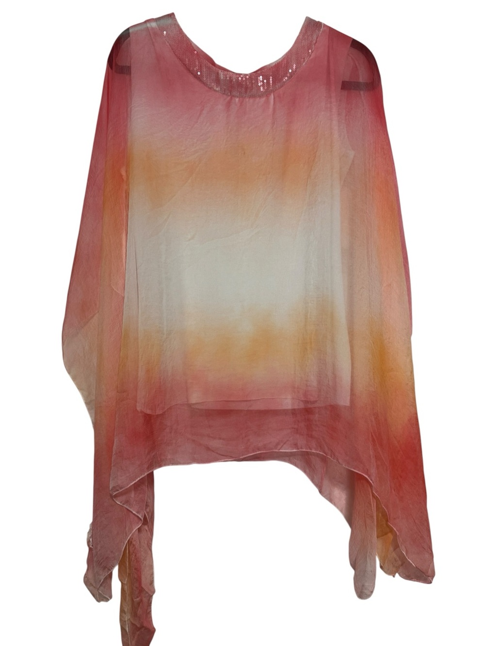 India Boutique Ombre Beaded Kaftan Poncho Top Sheer Boho One Size